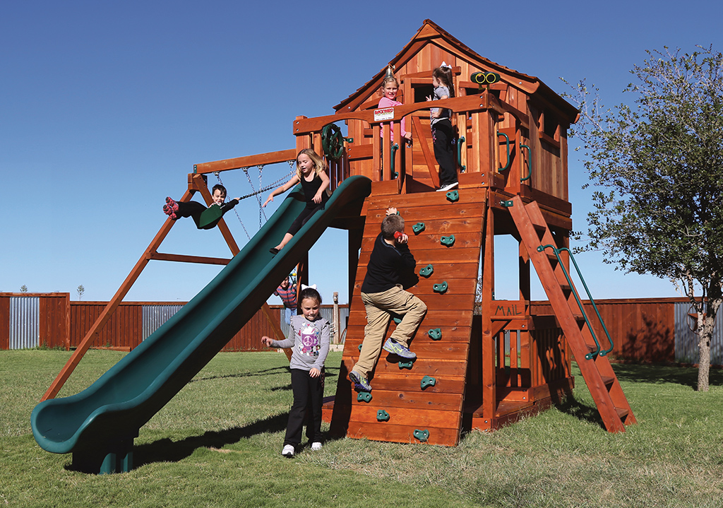 wooden swing set with clubhouse