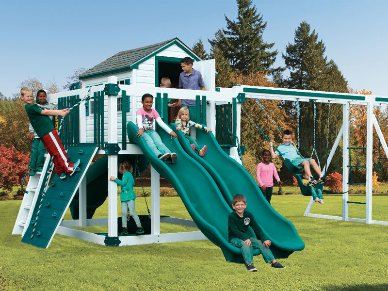 Children Playing On Vinyl Swingset